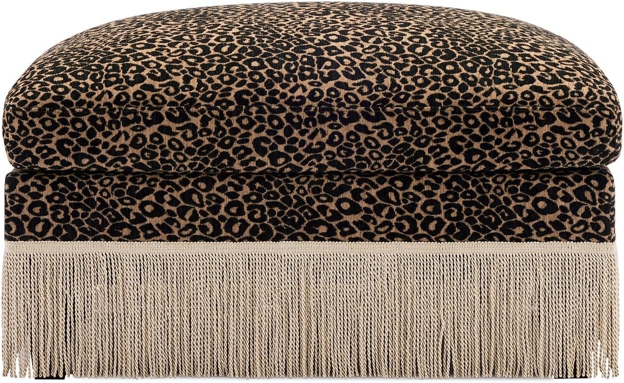Ottoman Leopard Chenille – Brown & Black Modern Modular Footstool with Luxe Chenille Fabric, Tassel Trim, Ergonomic Support Assembly