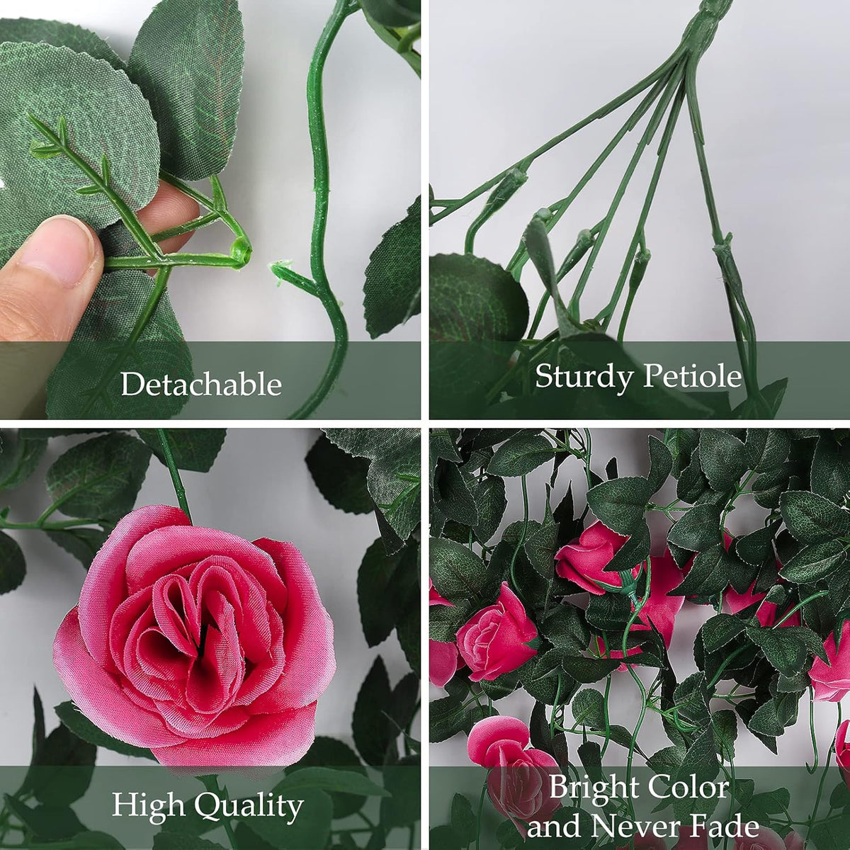 RECUTMS 2PCS Artificial Hanging Flowers 3.3Ft Fake Flower Plants for Home Room Garden Wedding Indoor Outdoor Decoration (Rose Red)
