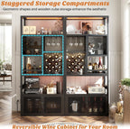 Armocity 82.6" Tall Bar Cabinet with Power Outlets & LED Lights, Liquor Cabinet Bar for Home, Reversible Coffee Station Wine Cabinet with Glass Holder & Wine Rack for Small Space, Black