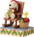 Enesco Peanuts by Jim Shore Snoopy in Rocking Chair Knitting with Woodstock Figurine, 5 Inch, Multicolor