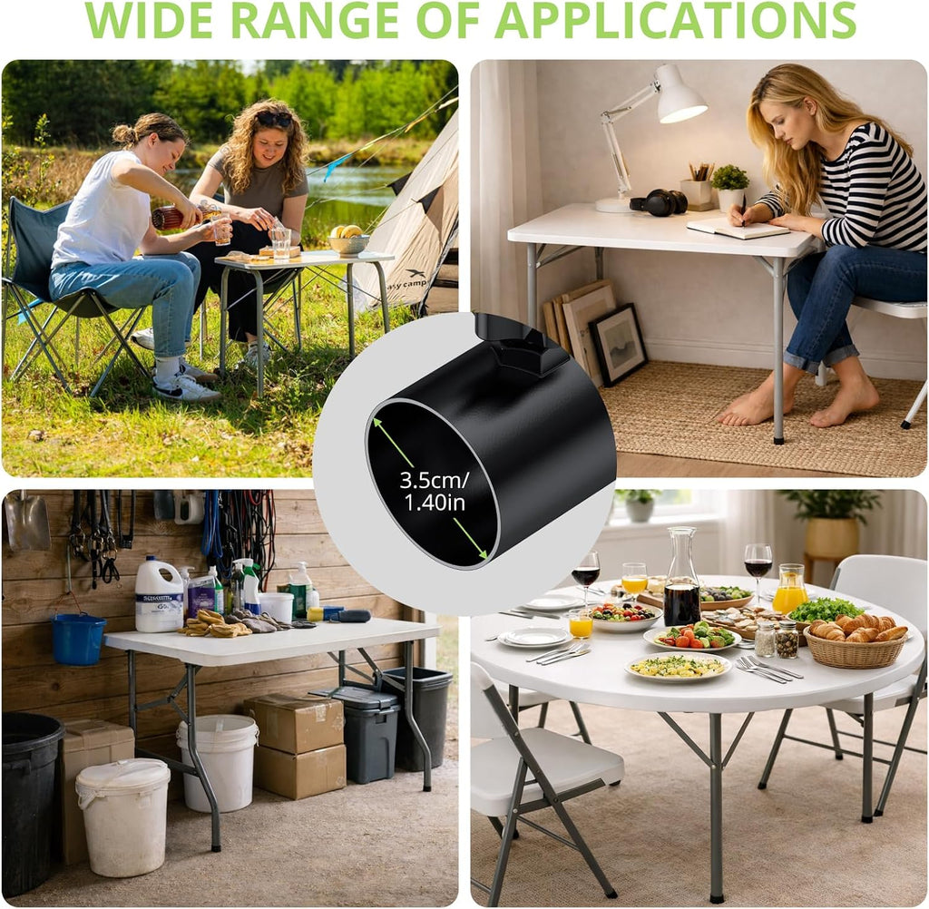 4Pack Folding Table Leg Extenders, 5 Levels Adjustable Height Rise Up to 6.1” Heavy Duty Steel Table Risers for Straight and Bent Legs Under 1.4" Diameters, Black
