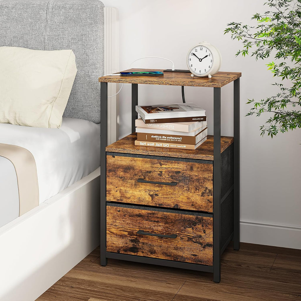 TUTOTAK Nightstands Set of 2, End Table with Charging Station