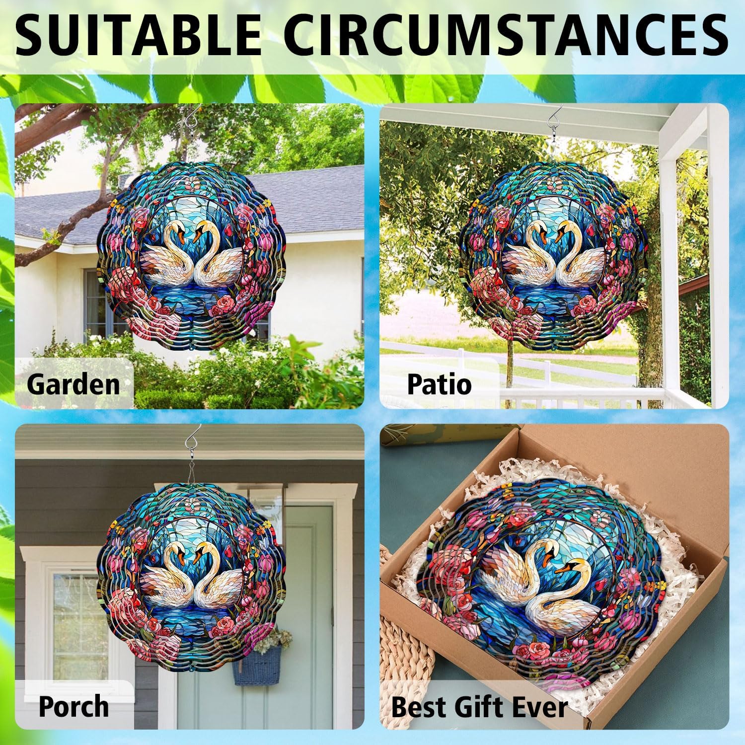 Swan Yard and Garden Wind Spinner, Unique 3D Hanging Swan Wind Spinner