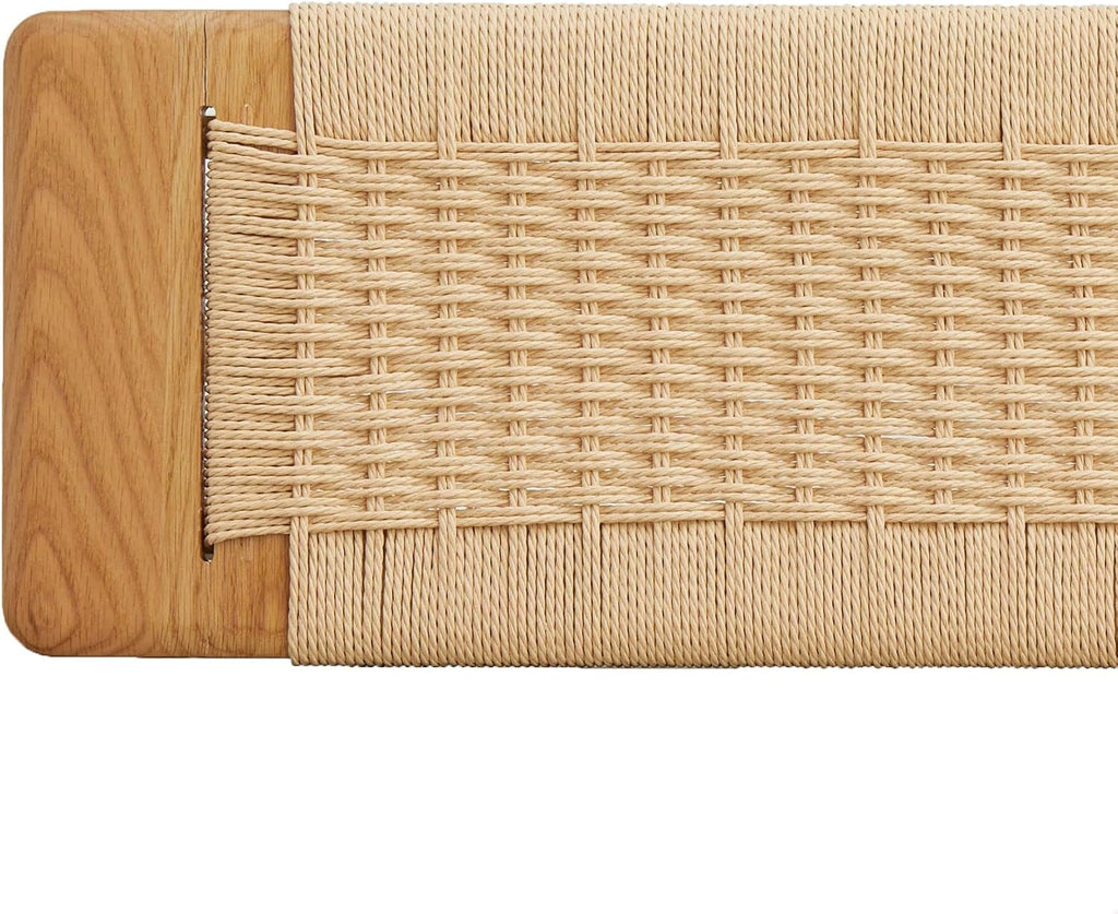 47.24" Natural Oak Wood Dining Bench with Woven Cane Seat Solid Wood Entryway Bench for Dining Room Bedroom Living Room, Natural
