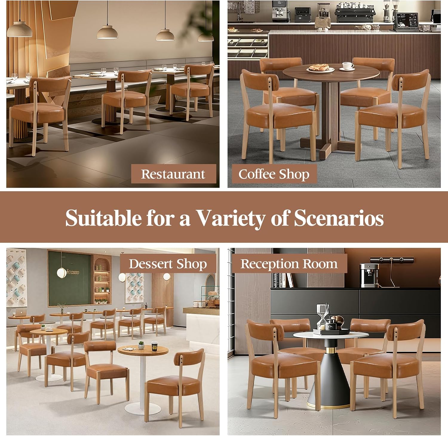 ZJhome Modern Dining Chairs Set of 8 Mid-Century Modern Faux Leather Upholstered Kitchen & Dining Room Chairs with Curved Back, Oversized Rounded Seat, Sturdy Wood Frame, Brown