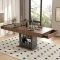 Dining Table for 4-6 People, 55 Inches Dinner Table with Drawers and Open Storage, Wooden Pedestal Base, Rectangular Farmhouse Kitchen Table for Kitchen, Living Room