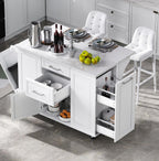 50.7" Kitchen Island with Trash Can Storage Cabinet & Drop Leaf | Island Table for Kitchen, White Faux Marble Top, Double-Tier Pull-Out Cabinet, Foldable Workspace, 5 Wheels