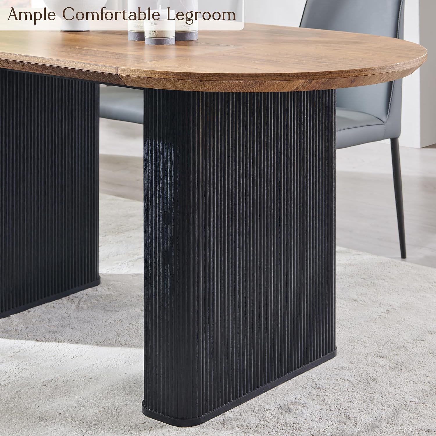 T4TREAM 63" Fluted Oval Dining Table for Kitchen Living Room,Brown&Black