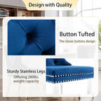 Dining Room Chairs Set of 4, Tufted Velvet Chairs with Modern Stainless Steel Legs, Rivet Trim Metal Pull Ring Large Back for Kitchen Dining Room Restaurant, Blue