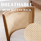 RIVOVA Modern Farmhouse Rattan Dining Chairs Set of 6 Natural Wood Kitchen Chairs Beige Upholstered Linen Dining Chairs Cane Country Dining Room Chairs