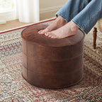 Couchus Genuine Leather Ottoman, Square Pouf Footstool (Round, Brown) | Modern Upholstered Ottoman, Floor Pouf for Living Room, Bedroom