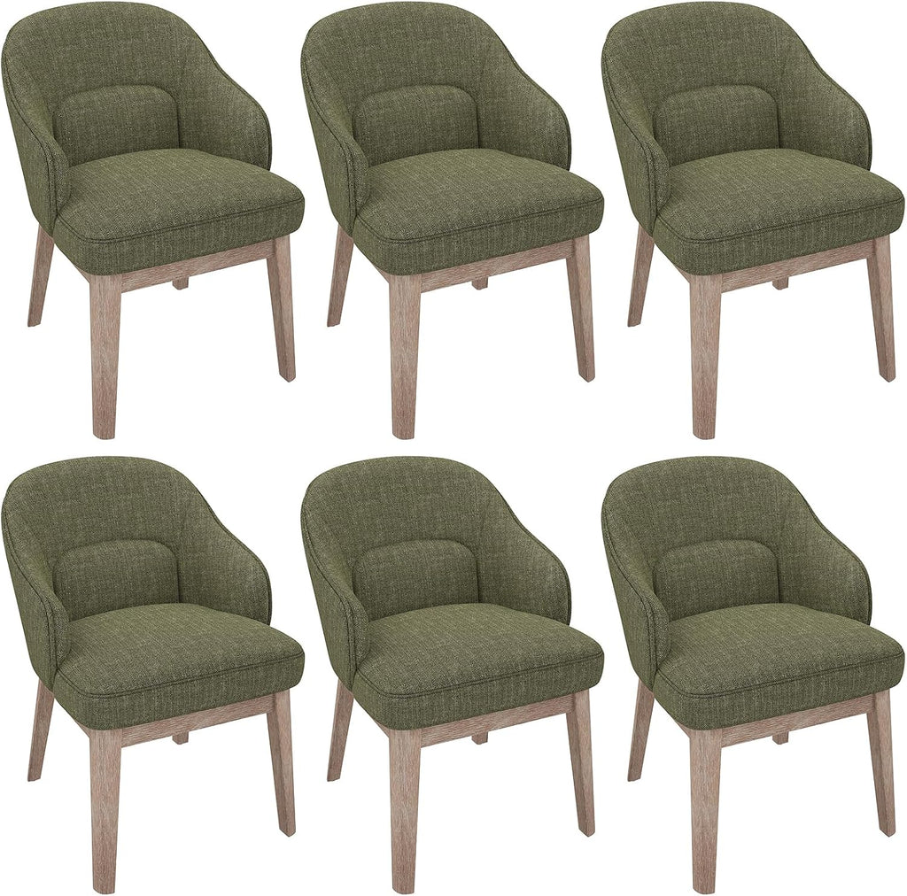 MALOL Dining Chairs Set of 6 with Lumbar Support,Fabric Upholstered Kitchen Chairs with Wooden Legs,Green