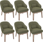 MALOL Dining Chairs Set of 6 with Lumbar Support,Fabric Upholstered Kitchen Chairs with Wooden Legs,Green