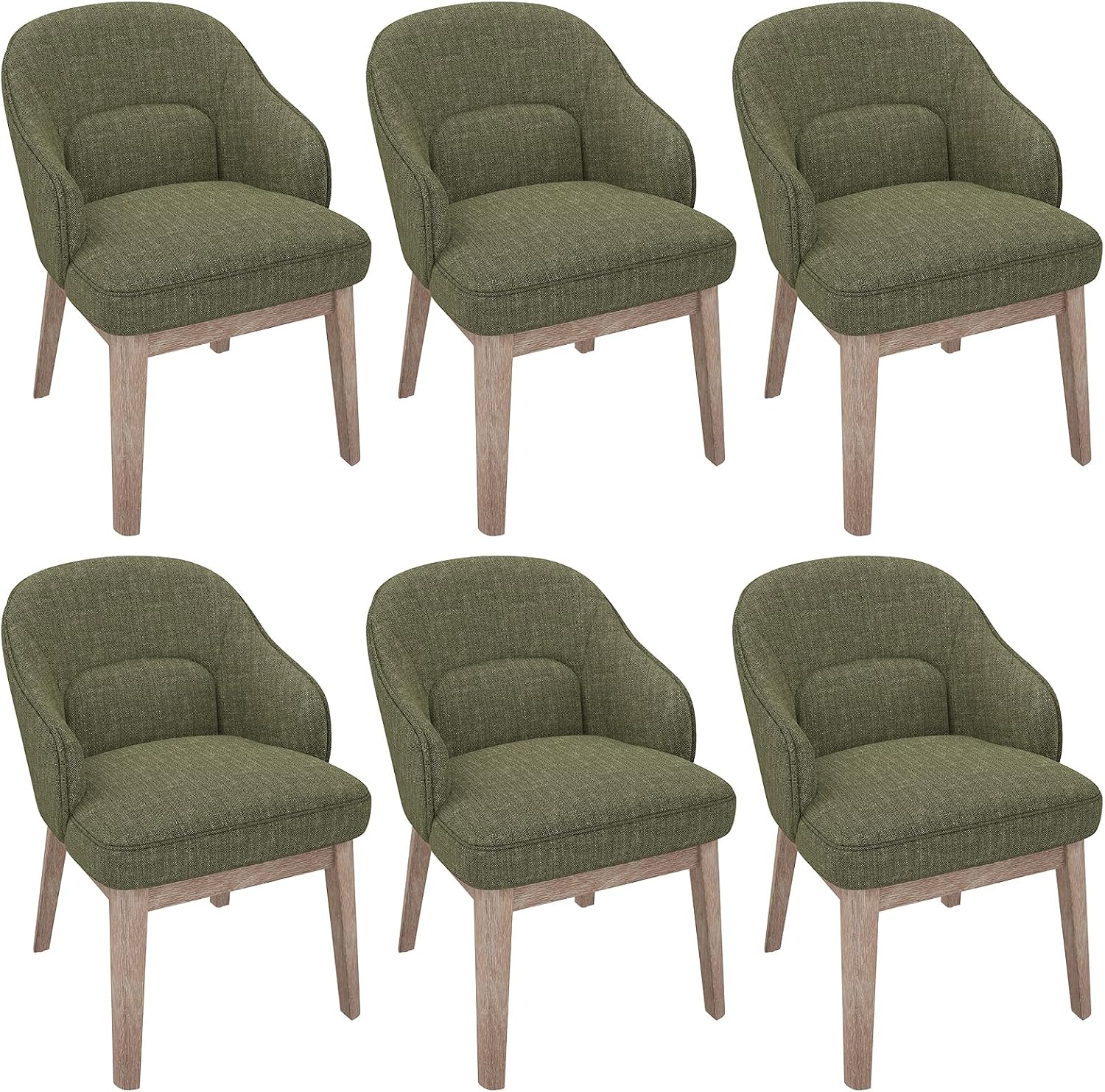 MALOL Dining Chairs Set of 6 with Lumbar Support,Fabric Upholstered Kitchen Chairs with Wooden Legs,Green