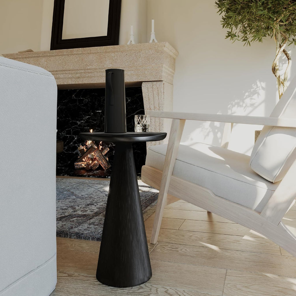 Maven Lane Wood Side Table, 12" Round, Modern Farmhouse Accent Table, Circular Rustic Industrial End Table for Living Room, Family Room, Bedroom, Small Spaces, Owen Drink Table (Aged Black)