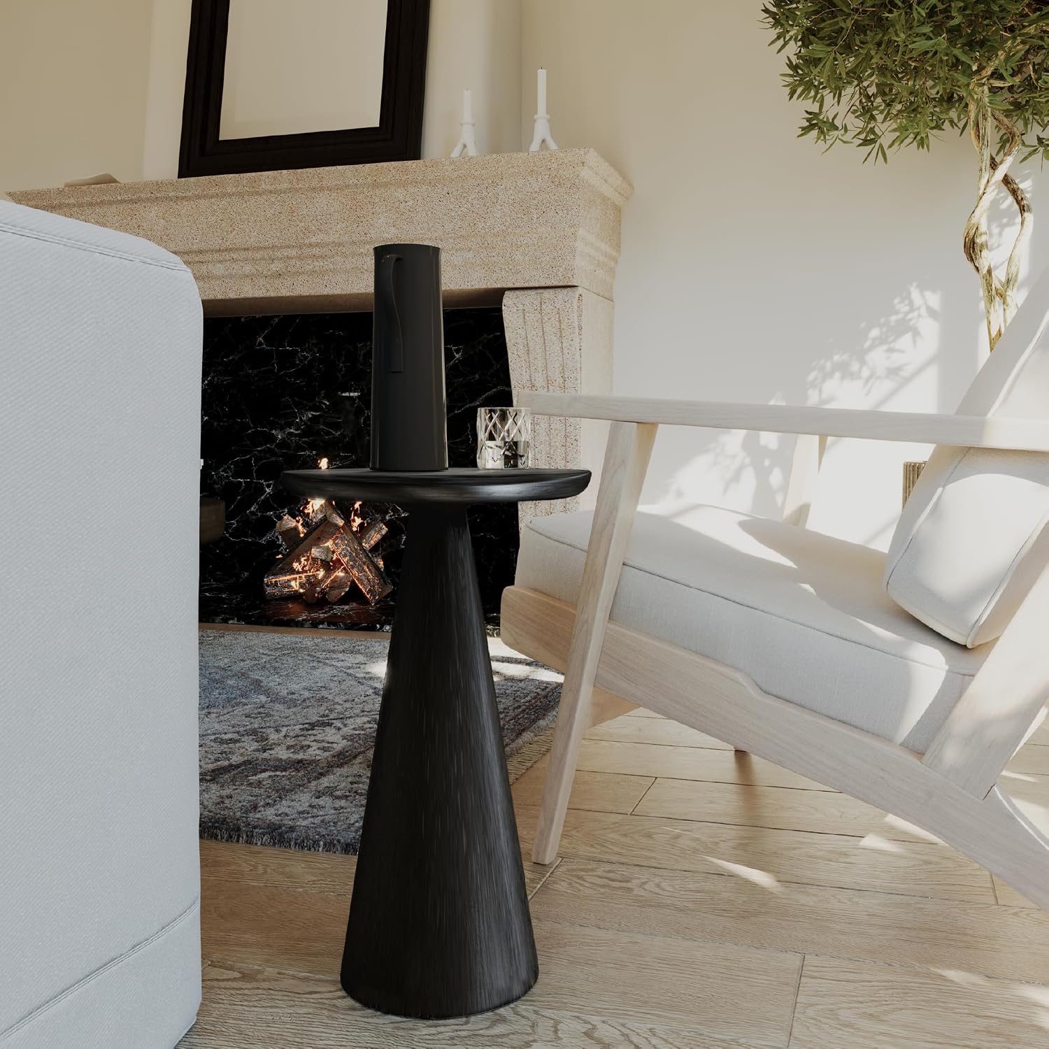Maven Lane Wood Side Table, 12" Round, Modern Farmhouse Accent Table, Circular Rustic Industrial End Table for Living Room, Family Room, Bedroom, Small Spaces, Owen Drink Table (Aged Black)