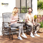 Outsunny Outdoor Glider Bench with Center Table Metal Frame Armrests Gray | Patio Loveseat, Breathable Mesh Fabric, for Backyard Garden Porch