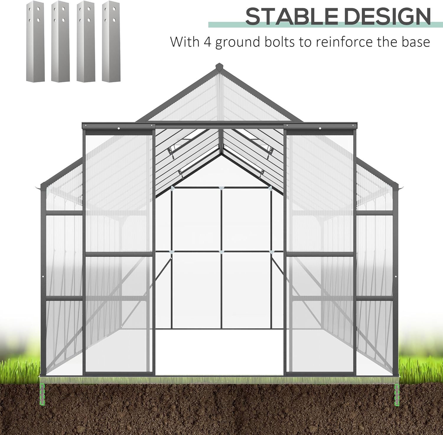 Outsunny 20' x 8' Polycarbonate Greenhouse with Aluminum Frame, Walk-in Garden Greenhouse Kit with Adjustable Roof Vent, Rain Gutter and Sliding Door for Backyard, Patio, Clear