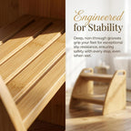 Bamboo 2 Step Stool 300lbs Capacity, Wooden Two Step Stool with Non-Slip Handles, Heavy Duty Stepping Stool for Bedside High Beds Adults, Sturdy Small Bathroom Kitchen Wooden Step Stool