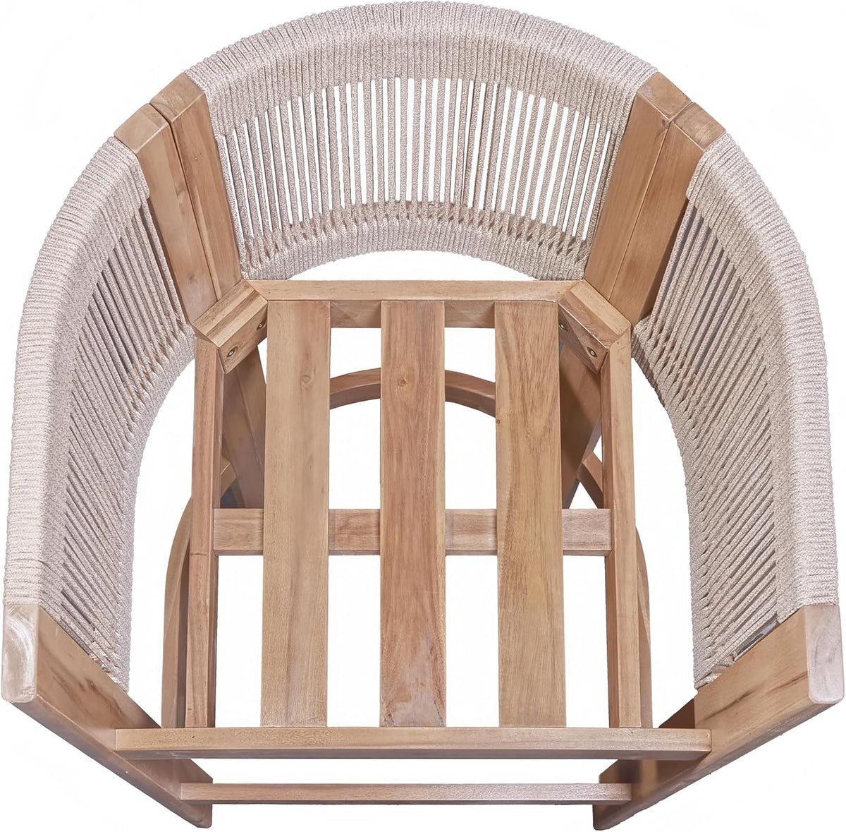 Merax Outdoor Bar Stools Set of 4, Rope Rattan Patio Barstools with Footrest and Cozy Cushions, Outdoor Acacia Wood Counter Height Bar Stools for Garden Backyard Pool Bar Chairs, Beige