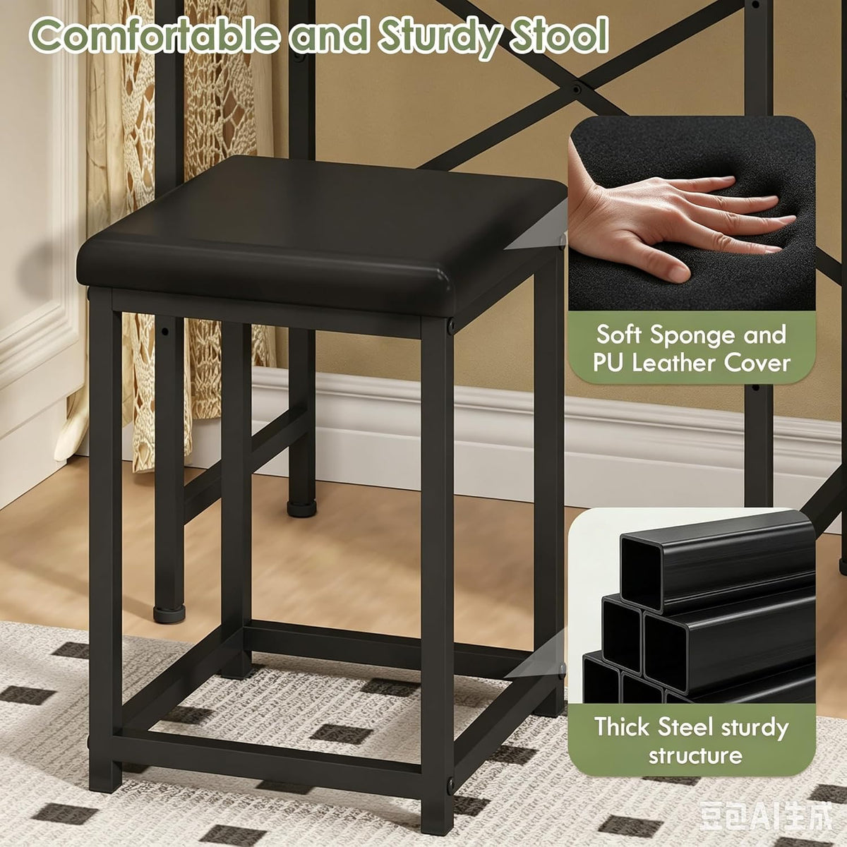 X-cosrack Small Black Makeup Vanity Desk 19.7''W with Adjustable Mirror and Chair, Space-Saving Vanity Table with 2 Fabric Drawers 2 Opening Shelves for Girls Gifts, Bedroom, Small Spaces, Black