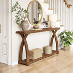 Solid Wood Console Table for Entryway, 63-Inch Narrow Farmhouse Couch Table Behind Sofa with 2-Tier Storage for Entrance, Foyer, Living Room, Long, Dark Brown