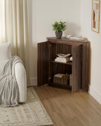 Corner Storage Cabinet, Small Corner Floor Cabinet with 2 Doors and 2-Tier Shelves, Modern Wooden Narrow Storage Organizer for Living Room, Kitchen, Pantry, Bathroom, Brown