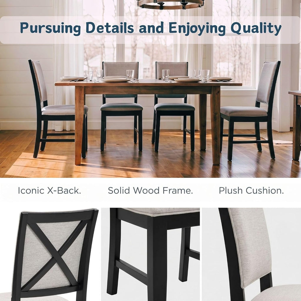 chairus Farmhouse Dining Chairs Set of 4, Upholstered Armless Dining Room Chairs with Stuffed Back and Cushion Wooden Kitchen Chairs for Dining Table/Restaurant/Reception, Linen Grey/Black Leg
