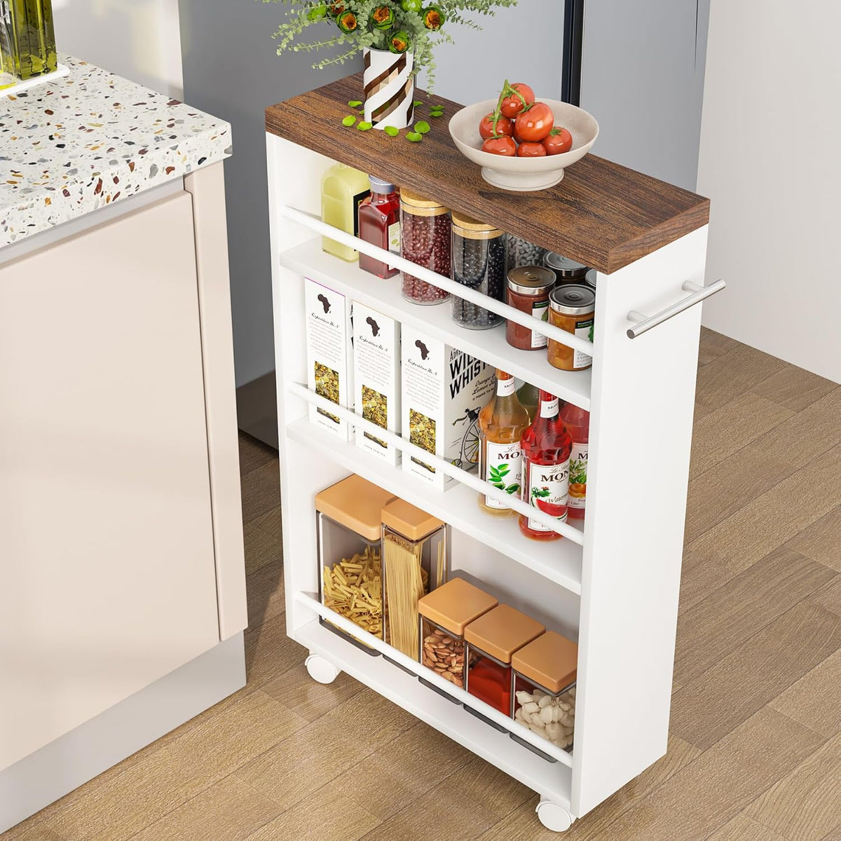 Tribesigns Slim Storage Cart, Rolling Narrow Kitchen Cart on Wheels for Small Place, 4-Tier Slide Out Slim Utility Cart Skinny Laundry Cart with Handle for Kitchen, Bathroom, Laundry