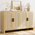 Mericonia Rattan Buffet Cabinet with Storage, Sideboard with Doors, Console Table, Farmhouse Coffee Bar, Modern Wood Long Cabinets (Oak)