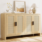 Mericonia Rattan Buffet Cabinet with Storage, Sideboard with Doors, Console Table, Farmhouse Coffee Bar, Modern Wood Long Cabinets (Oak)