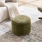 Flouki Pouf Ottoman Footrest, Foot Stools, Modern Round Upholstered Ottomans, Ottomans Pouffe, for Living Room, Bedroom, Entryway, Dorm, Selected Chenille Fabric, Green