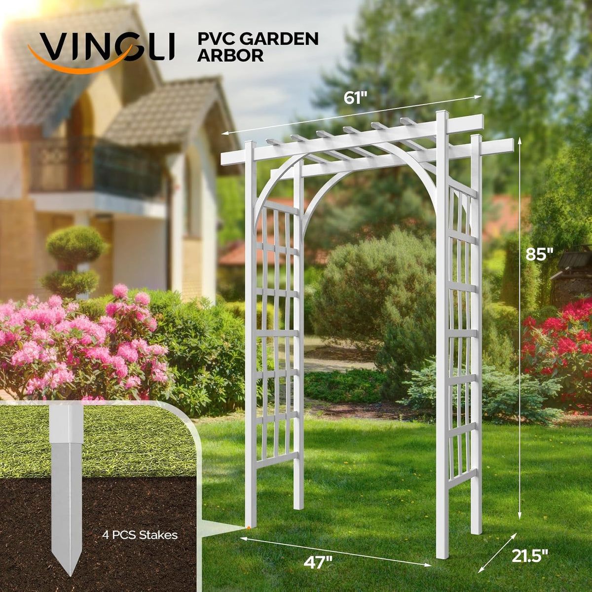 VINGLI Garden Arbor, PVC Wedding Arch for Ceremony Party, Garden Trellis for Climbing Plants Outdoor, Arch Backdrop Stand for Garden, Backyard, Lawn, Wedding