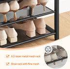 HOOBRO Small Shoe Bench, 3-Tier Shoe Rack, Shoe Storage Bench with PU Seat Cushion, Entryway Shoe Rack Bench with Metal Mesh Shelves, Freestanding Shoe Organizer for Hallway, Brown CB33HX01