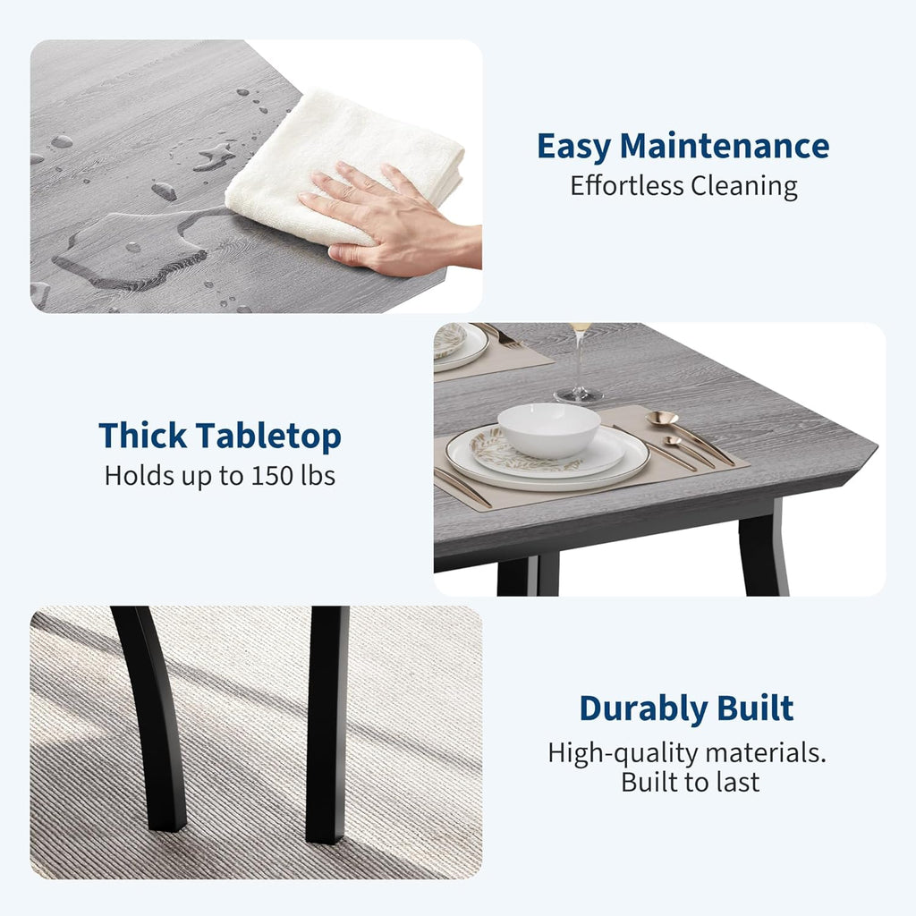 Dining Table Set for 4, 3-Piece Wooden Kitchen Table with 2 Upholstered Benches, Space-Saving Dinette Set for Restaurant, Studio, Dining Room, Home Kitchen(43''x28''x30''), Gray