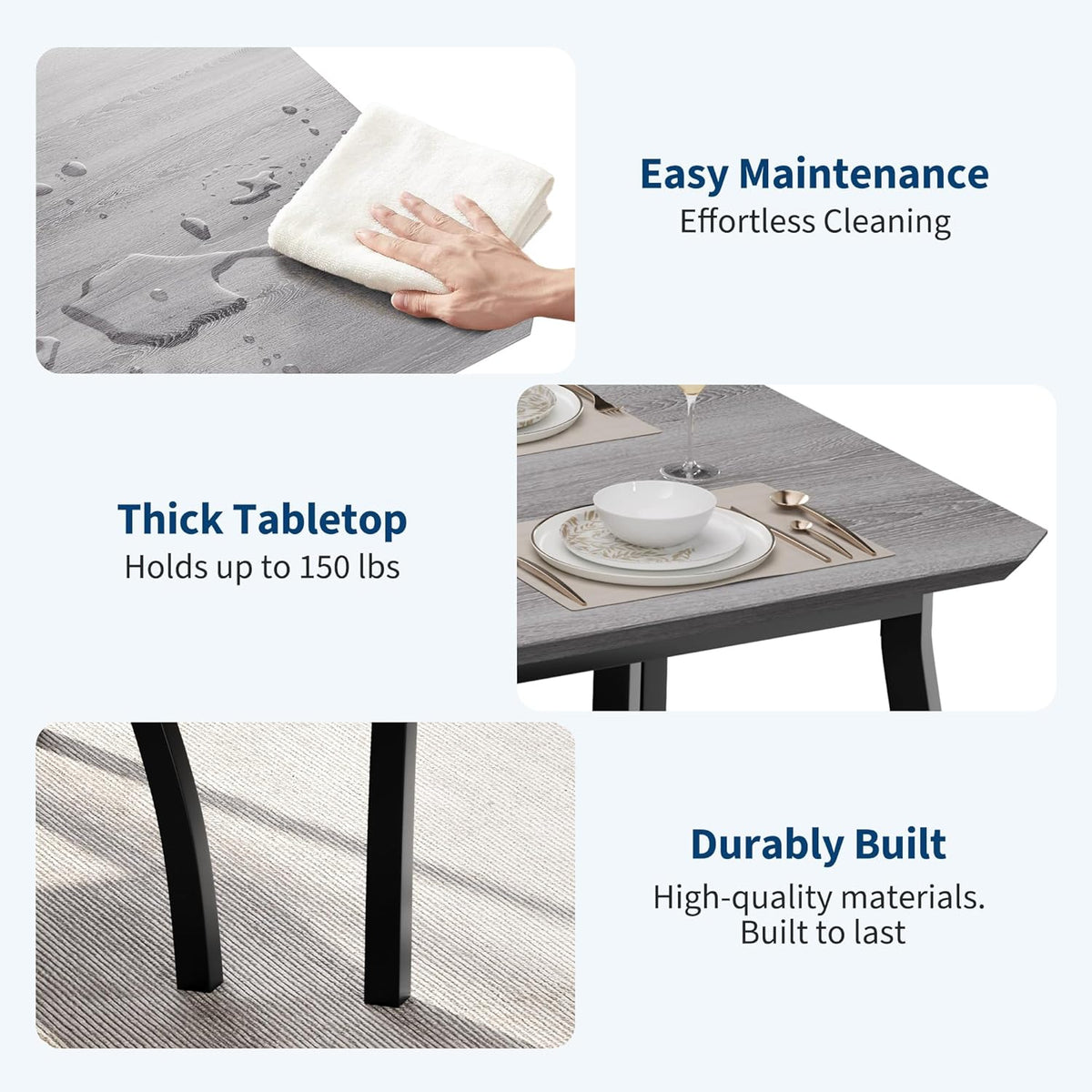Dining Table Set for 4, 3-Piece Wooden Kitchen Table with 2 Upholstered Benches, Space-Saving Dinette Set for Restaurant, Studio, Dining Room, Home Kitchen(43''x28''x30''), Gray