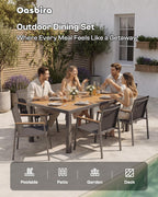 Outdoor Dining Set, 7 Piece Aluminum Patio Table and Chairs Set, All Weather Patio Dining Furniture Set with Umbrella Hole for Backyard, Deck, Poolside (Gray-Teak)