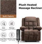 HAOMARKETS Manual Recliners with Massage and Heat for Adults, Classic Breathable Fabric Recliner Chair with 2 Cup Holders & Side Pockets, Overstuffed Heavy Duty Reclining Sofa for Living Room,Brown