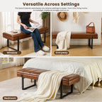 Breakfast Nook Bench with Hidden Storage, Premium Faux Leather Cushion & Metal Base, 53 Inch Extra Seating for Dining Room/Living Room, Entryway