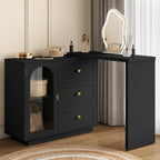 RoyalCraft 59" Makeup Vanity Desk, Black Vanity Dresser for Girls and Women | Modern Dressing Table with 3 Drawers & 1 Door, Vanity for Bedroom, L Sharped Corner Table No Mirror