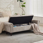 SOFTHION Storage Bench for Bedroom, 67" End of Bed Bench King Size, Upholstered Chenille Storage Ottoman with Tufted Cushioned Rolled Arm Large Storage Space for Living Room Entryway, Light Brown