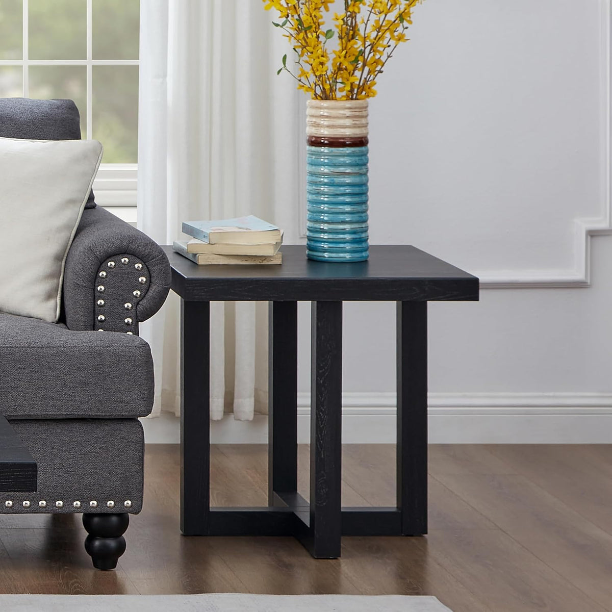 Roundhill Furniture Luno Contemporary End Table, Black