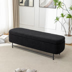 56" Boucle Storage Bench for Bedroom, Upholstered Teddy Ottoman Bench, Modern Extra Long Storage Bench for End of Bed/Entryway/Livingroom/Window (Black)
