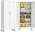 GAIOUS Metal Garage Storage Cabinet with Lock, Steel Tool Cabinet with 2 Doors and 5 Adjustable Shelves, 75” Tall Lockable File Cabinet with Wheels, Organization for Home Office Garage Gym - White
