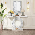 Modern Mirrored Entryway Console Tables with Crushed Diamond Inlay, 39.4" Long Silver Hallway Table for Entryway, O-Shaped Base Luxury Glass Foyer Table for Home Decor