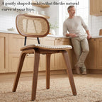 CIMOTA Mid Century Modern Dining Chairs Set of 4, Rattan Back Kitchen Chairs with Solid Wood Frame, Upholstered Faux Leather Seat, Armless Cane Dining Room Chair for Kitchen, Farmhouse, PU Beige