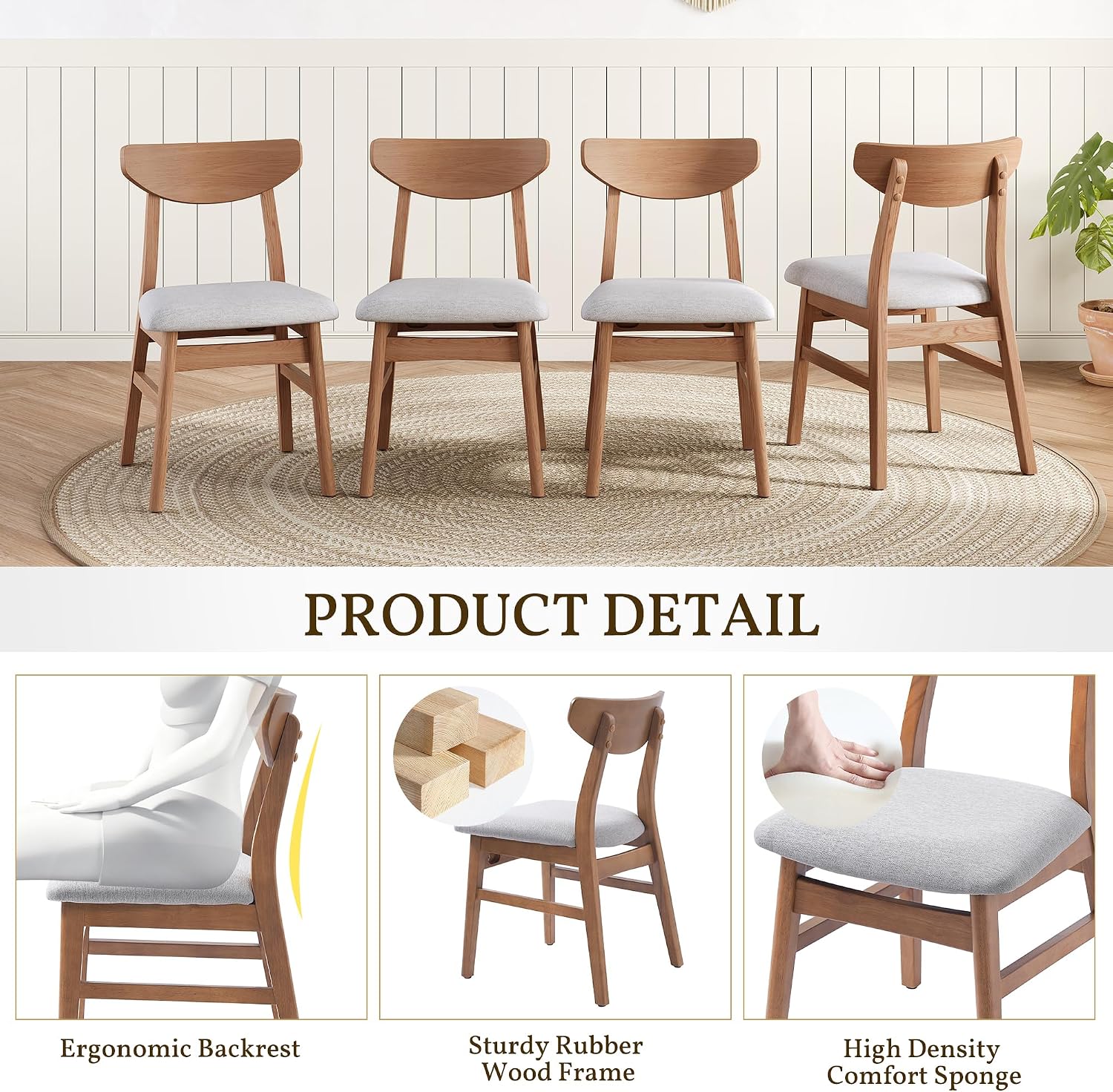 P PURLOVE Modern 3 Piece Table Set, Triangular Table and 2 Curved Wood Chairs for Living Room, Dining Room, Kitchen, Small Space, Minimalist Space-Saving (Light Brown)