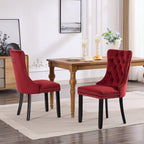 KEIKI Tufted Dining Room Chairs Set of 2, Velvet Kitchen Nailhead Trim Chairs with Solid Wood Legs and Padded Seat, Burgundy