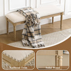 46'' French Country Entryway Bench Wooden Linen Fabric Upholstered Seat Dinng Bench with Nailhead Trim for Hallway End of Bed, Beige