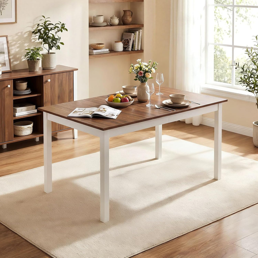 Giantex Dining Table for 4-6, 60" Rectangular Kitchen Table with Solid Rubber Wood Legs, Farmhouse Wooden Dinner Table for Dinette, Home Office, Living Room (Brown)